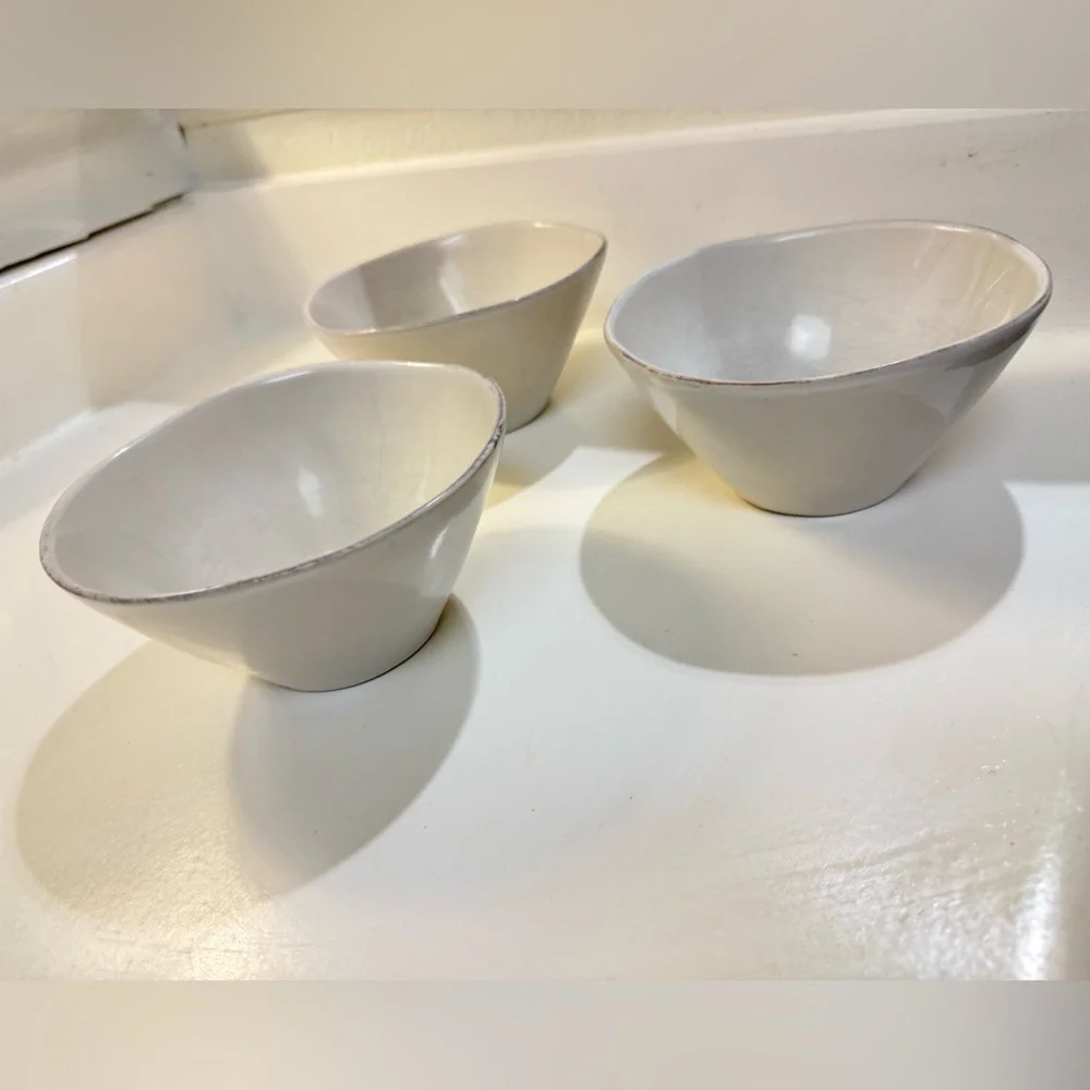 Crate And Barrel Bowl set Mercer White Soup Cereal Artisanal‎ Textured Qty 3